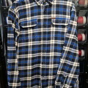 Orvis Flannel Button Up Shirt Mens Large Blue Plaid Front Pockets Heavy Y2K 90’s